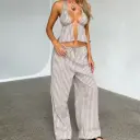 Imcute Women Sexy 2 Piece Outfits Stripe Tie Up Halter Neck Sleeveless Backless Cut Out Top and Loose Pants Set Clubwear