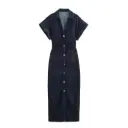 Denim Dress Women's Spring Summer Casual Long Dresses For Women 2025 New Fashion Ruched Short Sleeve Streetwear Midi Dress